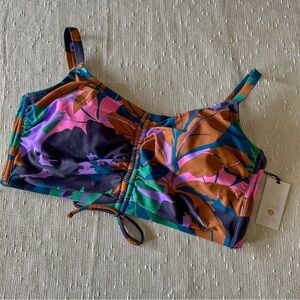 NWT Longline Tie-Front Bralette Floral Bikini Top Shade & Shore